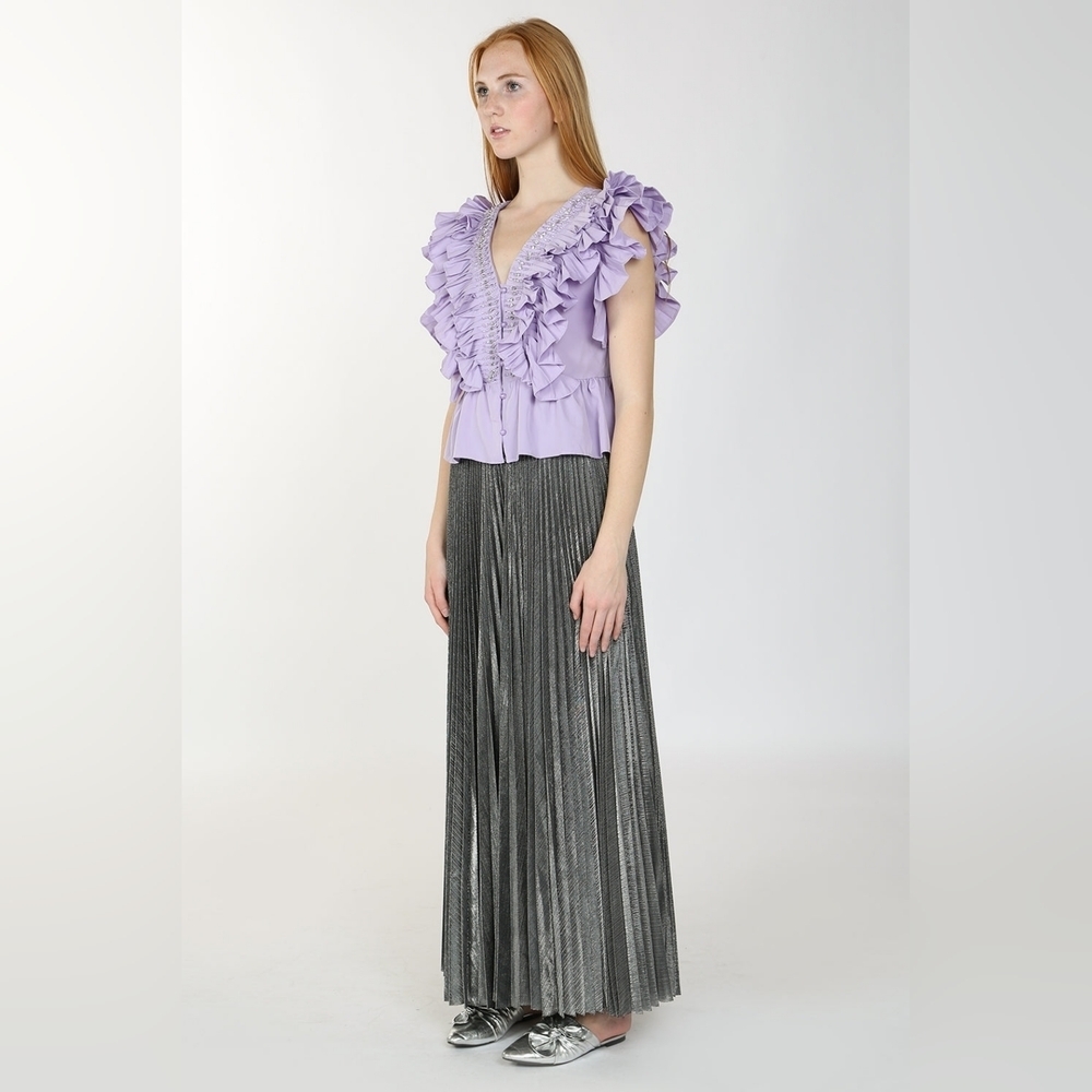 Beulah Style Gold Metallic Pleated Maxi Skirt Size 10